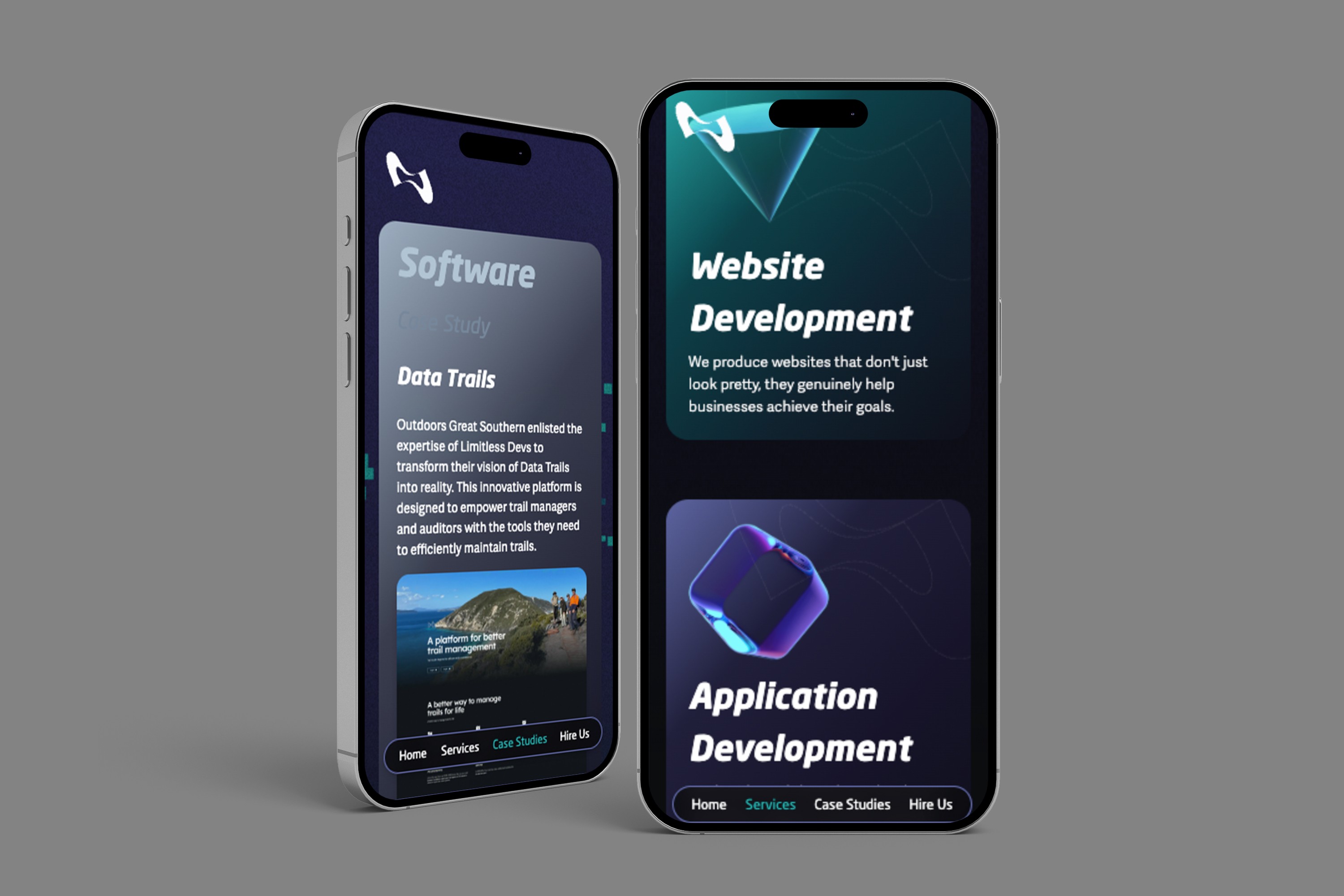Limitless Devs website shown on two side by side mobile phone screens